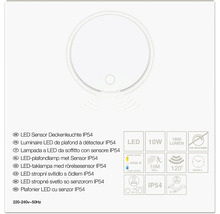 LED stropní svítidlo s čidlem IP54, 10 Wattů, 1800 Lumenů, 4000 Kelvinů, dosah senzoru 10 metrů, úhel 120 stupňů, nestmívatelné.