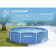 Bazén Marimex Florida s konstrukcí v zahradě, znázorňující možnosti zazimování venku nebo vypuštění a uskladnění.