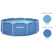 Rámový bazén Marimex s modrým vnitřním a vnějším motivem a bílou kovovou konstrukcí.