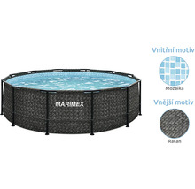 Kruhový bazén s konstrukcí Marimex s vnějším ratanovým motivem a vnitřním mozaikovým vzorem.