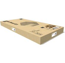 Plochý kartonový obal pro zahradní domek G21 GAH 706 s informacemi o produktu a manipulačními symboly.