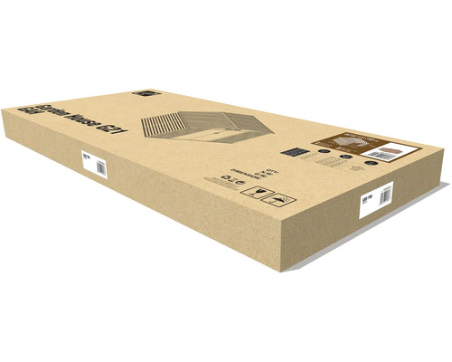 Plochý kartonový obal pro zahradní domek G21 GAH 706 s informacemi o produktu a manipulačními symboly.