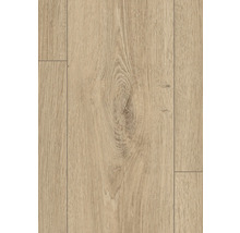 Laminátová podlaha v dekoru dubu se strukturou selského prkna, viditelnou kresbou dřeva a V-spárou.