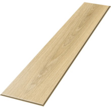 Jednotlivá podlahová lamela ve vzhledu světlého dřeva s klikovým systémem.