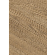 Detailní pohled na podlahovou krytinu v dekoru dubu s výraznou kresbou dřeva.