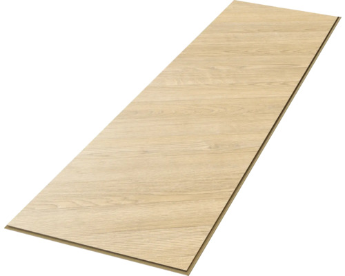 Jednotlivá podlahová lamela ve světlém dubovém dekoru s viditelnou texturou dřeva a spojem click.