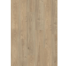 Laminátová nebo vinylová podlaha v dekoru dubu s přirozenou kresbou a suky.