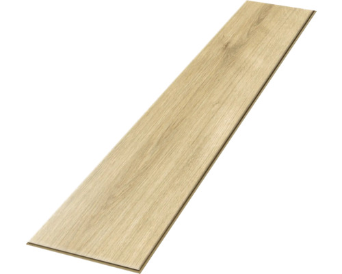 Jednotlivá podlahová lamela s dekorem dřeva ve světlém dubu a strukturovaným povrchem pro podlahové krytiny.