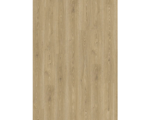 Světle hnědá podlahová krytina ve vzhledu dřeva dubu s přírodní kresbou a viditelnými suky.