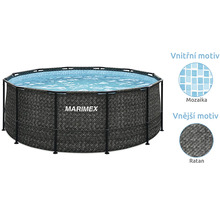 Nadzemní bazén Marimex s ratanovým motivem vně a mozaikovým vzorem uvnitř.