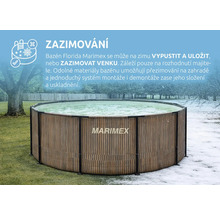 Nadzemní bazén Marimex Florida s dekorem dřeva, umístěný na zahradě se sněhem pro ukázku možnosti zazimování venku.