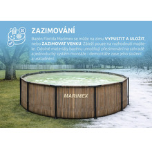 Nadzemní bazén Marimex Florida v dekoru dřeva, znázornění možností zazimování na zahradě v letním i zimním období.