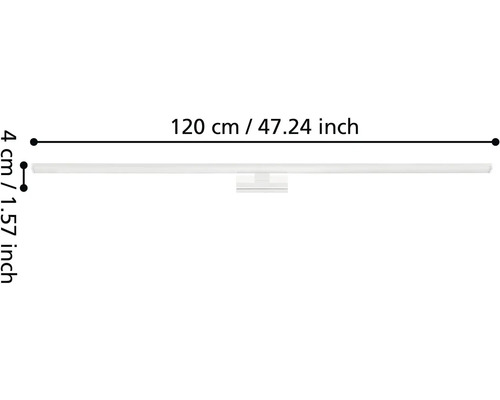 Koupelnové LED svítidlo s délkou 120 centimetrů a výškou 4 centimetry.