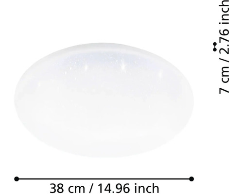 Kulaté LED stropní svítidlo s efektem hvězdné oblohy, průměr 38 centimetrů, výška 7 centimetrů.