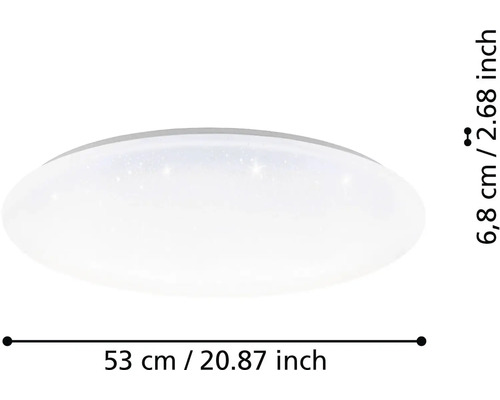 Ploché kulaté LED stropní svítidlo s efektem hvězdné oblohy, průměr 53 centimetrů, výška 6,8 centimetru.