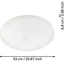 Kulaté bílé stropní svítidlo o rozměrech 53 centimetrů v průměru a 6,8 centimetrů na výšku.