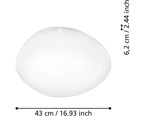 Kulaté stropní svítidlo s efektem hvězdné oblohy, průměr 43 centimetrů, výška 6,2 centimetrů.