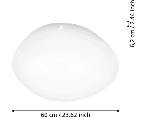 Kulaté stropní svítidlo s efektem hvězdné oblohy, průměr 60 centimetrů a výška 6,2 centimetrů.