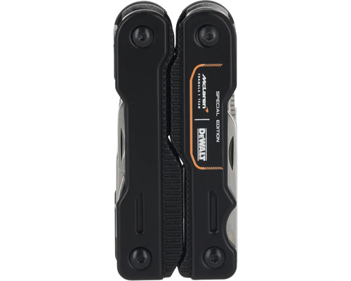 Multifunkční nástroj DeWalt v černé barvě, speciální edice McLaren Formula 1 Team s McLaren Logo a DeWalt Logo na rukojeti.