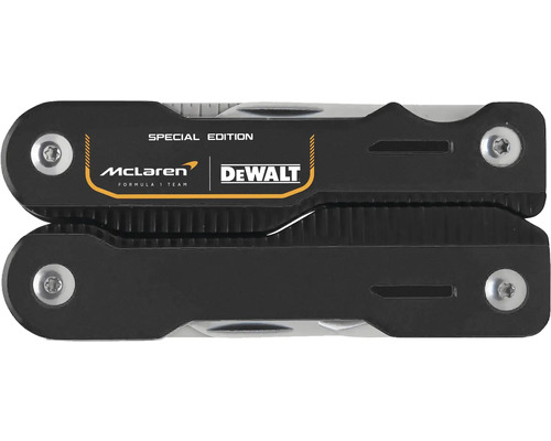 Černý multifunkční nástroj ve speciální edici s McLaren Formula 1 Team Logo a DeWalt Logo.