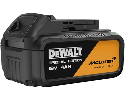 Lithium-iontový akumulátor DeWALT 18 Voltů 4 Ampérhodiny, speciální edice McLaren Formula 1 Team.