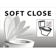 WC sedátko s pomalým zavíráním. Symbol značí, že se víko nemá zavírat ručně.