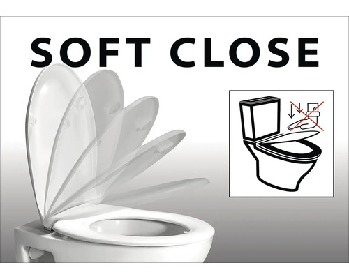 WC sedátko s pomalým zavíráním. Symbol značí, že se víko nemá zavírat ručně.