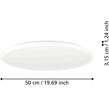 Bílé ploché kulaté LED stropní svítidlo s průměrem 50 centimetrů a výškou 3,15 centimetru.
