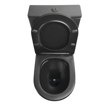 Černé stojící WC s nádržkou a otevřeným sedátkem