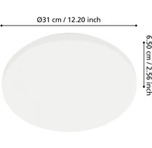 Rozměry kulatého stropního svítidla s průměrem 31 centimetrů nebo 12,20 palce a výškou 6,50 centimetru nebo 2,56 palce.