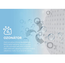 Symbol pro dezinfekci ozónem. Ozonátor zabíjí bakterie, viry a mikroby a je padesátkrát účinnější než chlór.