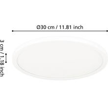 Kulaté bílé stropní LED svítidlo o průměru 30 centimetrů a výšce 3 centimetry.