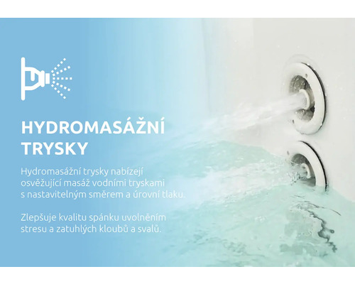 Hydromasážní trysky ve vířivé vaně s nastavitelným směrem a tlakem vody pro uvolnění svalů.