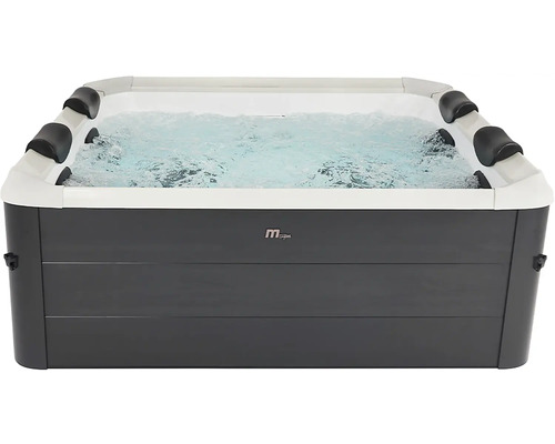 Obdélníková vířivka MSpa s bublající vodou a čtyřmi opěrkami hlavy.