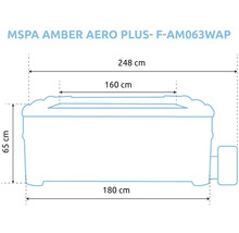 Vířivka MSpa Amber Aero Plus F-AM063WAP: vnější šířka 180, vnitřní šířka 160, celková šířka 248 a výška 65 centimetrů.