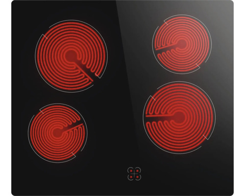 Sklokeramická varná deska se čtyřmi varnými zónami a dotykovým ovládáním.