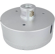 Stříbrná diamantová děrovka o průměru 110 milimetrů pro jádrové vrtání.