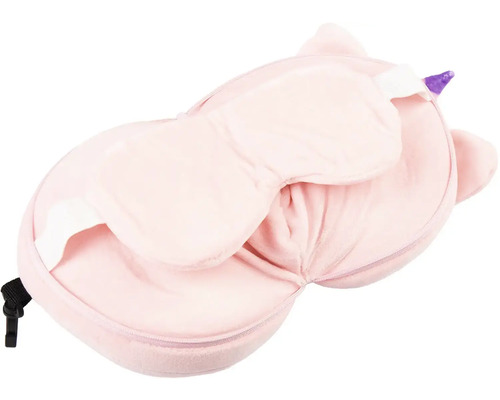 Cestovní sada obsahující nákrčník a masku na spaní v designu jednorožce z měkkého plyše.