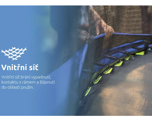 Vnitřní ochranná síť na trampolínu, která brání vypadnutí a kontaktu s pružinami a rámem.