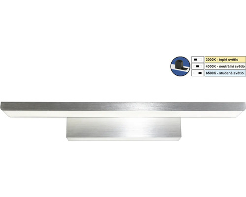 LED nástěnné svítidlo z kartáčovaného kovu s nastavitelnou teplotou barev od 3000 Kelvinů do 6500 Kelvinů.