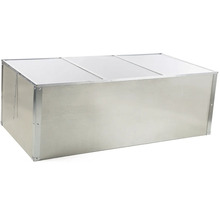 Obdélníkové pařeniště s hliníkovým rámem a průsvitnými polykarbonátovými deskami, třídílné víko.