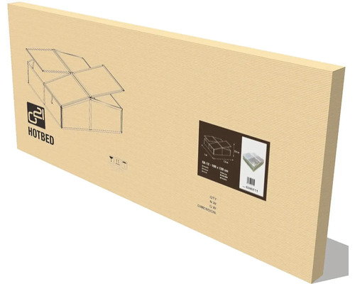 Plochý kartonový obal na zahradní pařeniště s vyobrazením výrobku a informacemi.