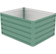 Obdélníkový vyvýšený záhon z kovu s vlnitou strukturou pro zahradu.