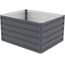 Kovový vyvýšený záhon v antracitové barvě, obdélníkový s žebrovanou strukturou.