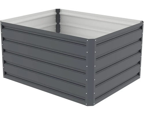 Kovový vyvýšený záhon v antracitové barvě, obdélníkový s žebrovanou strukturou.