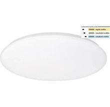 Kulaté bílé LED stropní svítidlo s nastavitelnou teplotou barvy světla 3000 Kelvinů, 4000 Kelvinů a 6500 Kelvinů.