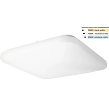 Čtvercové LED stropní svítidlo se zaoblenými rohy a nastavitelnou teplotou barvy světla od 3000 do 6500 Kelvinů.