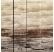 Abstraktní fototapeta s horizontálními tahy štětcem v hnědých tónech, rozdělená do čtyř očíslovaných pruhů.