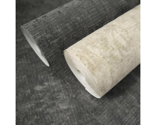 Dvě role vliesové tapety se strukturovaným povrchem v antracitové a béžové barvě.