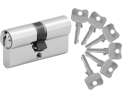 Dvojitá profilová cylindrická vložka z kovu se šesti klíči.